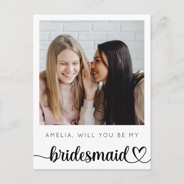 Minimal Script Bridesmaid Proposal Card with Photo (Front)