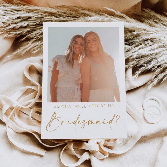 Minimal Script Bridesmaid Proposal Card with Photo (Creator Uploaded)