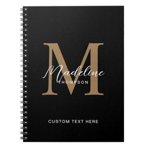 Minimal Script Calligraphy Black Gold Monogram Notebook