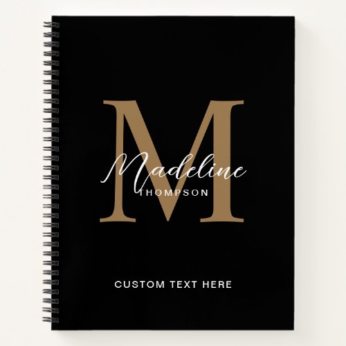 Minimal Script Calligraphy Black Gold Monogram Notebook