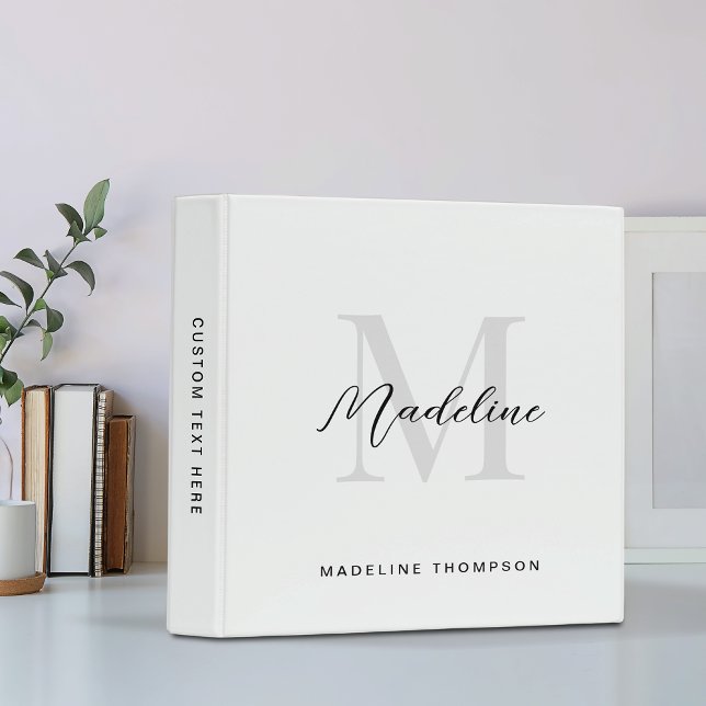 Minimal Script Calligraphy Black White Monogram 3 Ring Binder (Creator Uploaded)