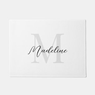 Minimal Script Calligraphy Black White Monogram Doormat