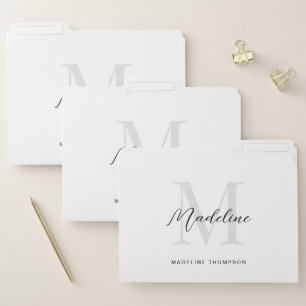 Minimal Script Calligraphy Black White Monogram File Folder