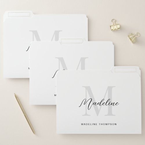 Minimal Script Calligraphy Black White Monogram File Folder