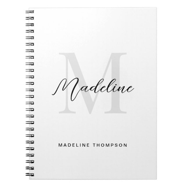Minimal Script Calligraphy Black White Monogram Notebook (Front)