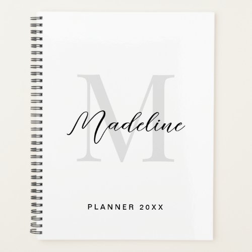 Minimal Script Calligraphy Black White Monogram Planner