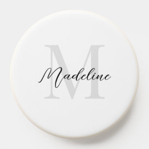 Minimal Script Calligraphy Black White Monogram PopSocket
