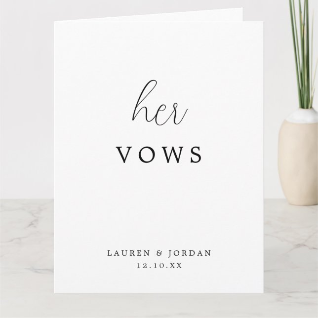 Minimal Script Calligraphy Her Wedding Vows Card (Front)