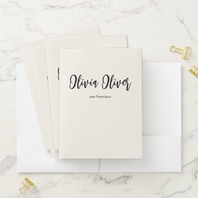 Minimal Script Calligraphy Ivory Cream Chic Modern Pocket Folder (In Situ)