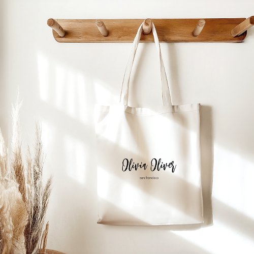 Minimal Script Calligraphy Ivory Cream Chic Modern Tote Bag