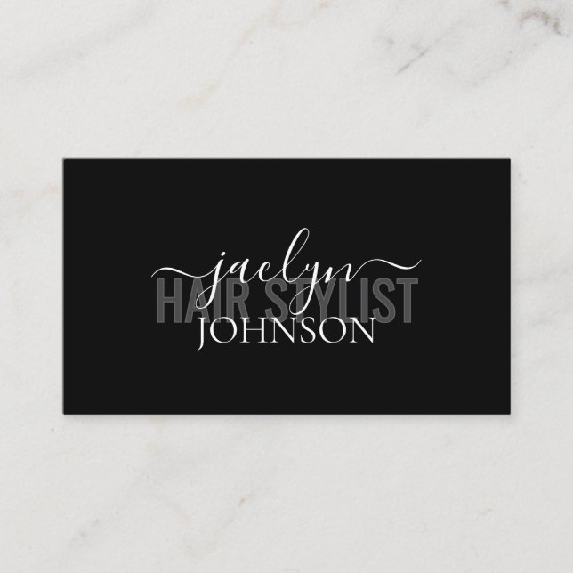 Minimal Script Calligraphy White Gray Black Custom Business Card (Front)