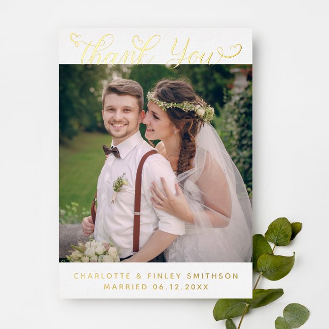 Minimal Script Chic Personalized Wedding Thank You Foil Holiday Card (Creator Uploaded)