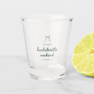 Minimal Script Coquette Bow Bachelorette Favors Shot Glass