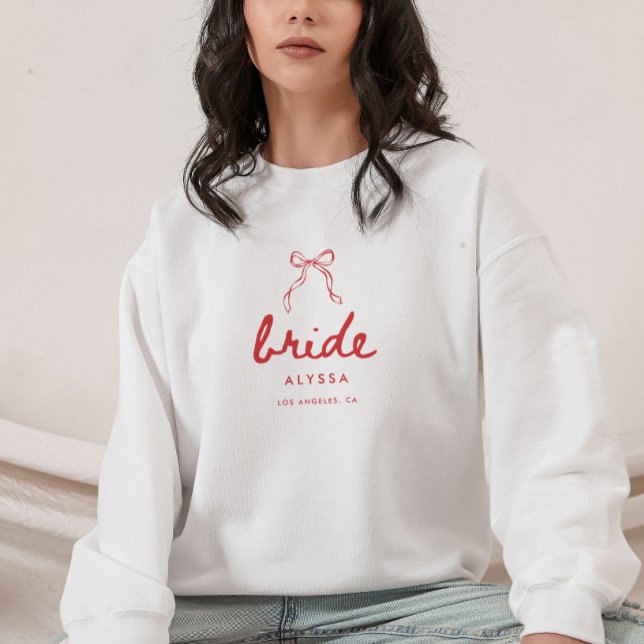 Minimal Script Coquette Bow Bride Bachelorette Sweatshirt (Creator Uploaded)