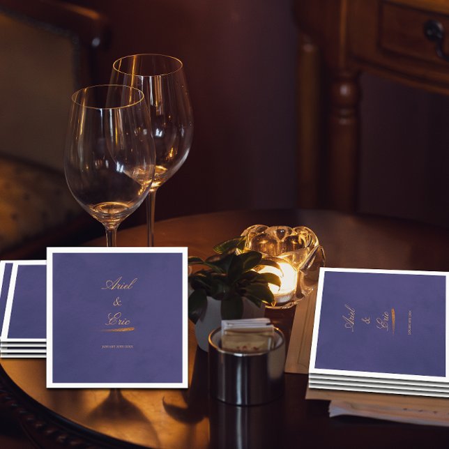 Minimal Script Emerald Purple and Gold Wedding Napkins (Creator Uploaded)