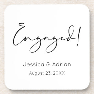 Minimal Script Engaged Engagement Party Beverage Coaster
