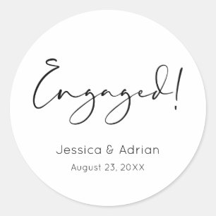 Minimal Script Engaged Engagement Party Classic Round Sticker