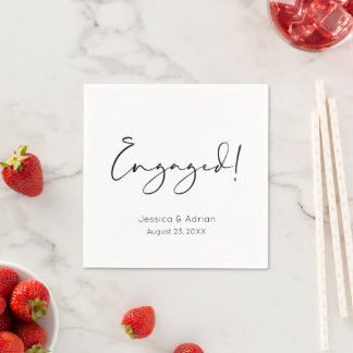 Minimal Script Engaged Engagement Party Napkins