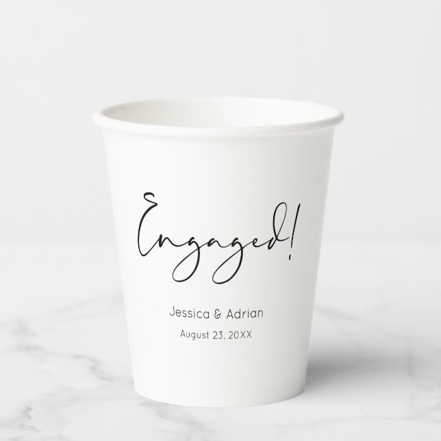 Minimal Script Engaged Engagement Party Paper Cups (Front)