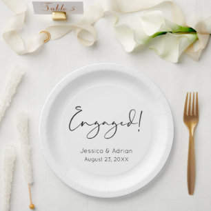 Minimal Script Engaged Engagement Party Paper Plates