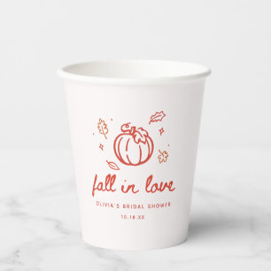 Minimal Script "Fall in Love" Bridal Shower Party Paper Cups