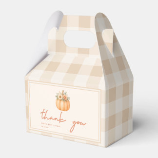 Minimal Script Fall Pumpkin Baby Shower Thank You Favor Boxes