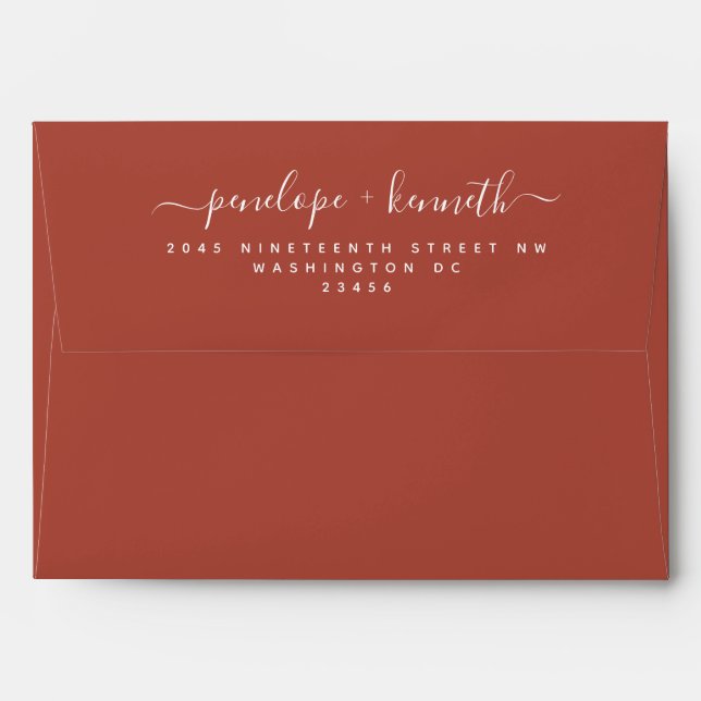 Minimal Script Floral Art Wedding | Terracotta  In Envelope (Back (Top Flap))