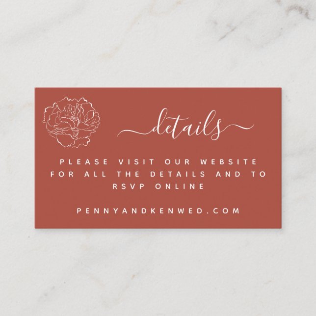 Minimal Script Floral Wedding Terracotta Website Enclosure Card (Front)
