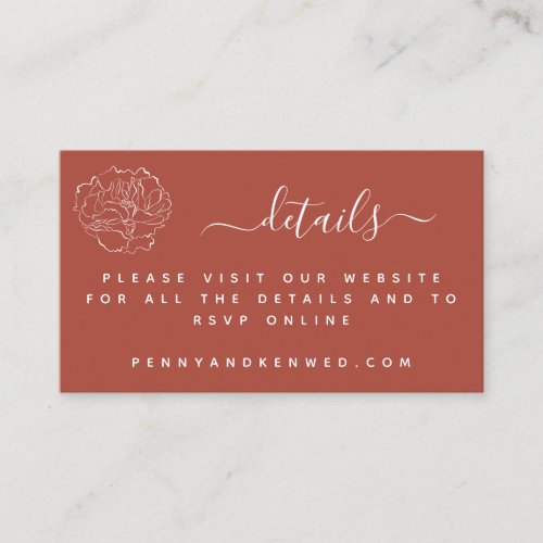 Minimal Script Floral Wedding Terracotta Website Enclosure Card