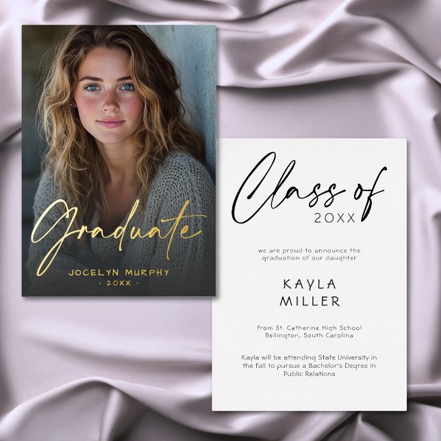 Minimal Script Graduation Foil Photo Announcement (Minimal Script Foil Graduation Photo Announcement)