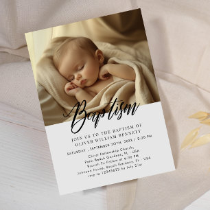Minimal Script Gray Gender Neutral Baptism Photo Invitation