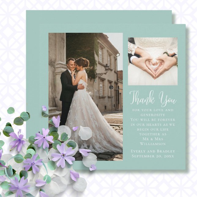 Minimal Script Green Photo Wedding Thank You Card  (Creator Uploaded)