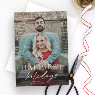 Minimal Script Happiest Holidays Photo Card
