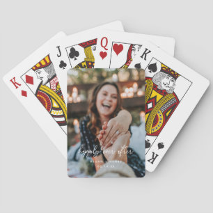 Minimal Script "Happily Ever After" Couple Photo Poker Cards