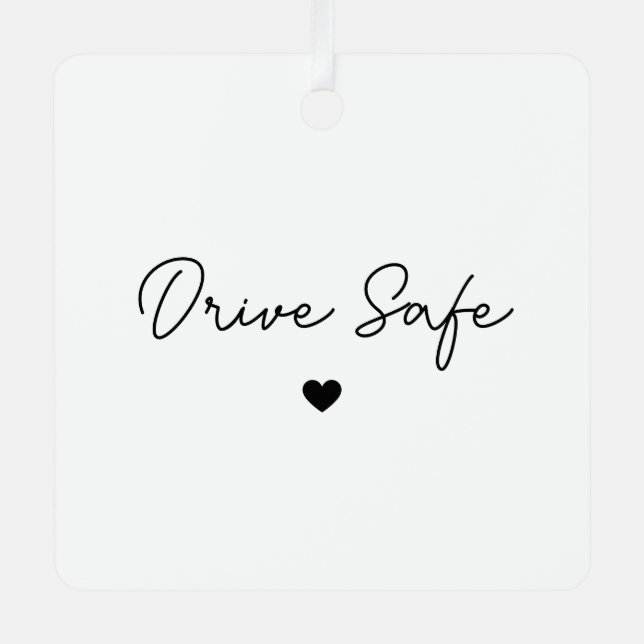 Minimal Script Heart Drive Safe Car Ornament (Front)