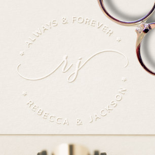 Minimal script initials Couple Names Wedding Embosser