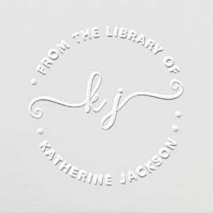 Minimal script initials from the library of book embosser