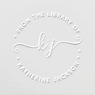 Minimal script initials from the library of book embosser