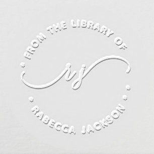 Minimal script initials from the library of book embosser