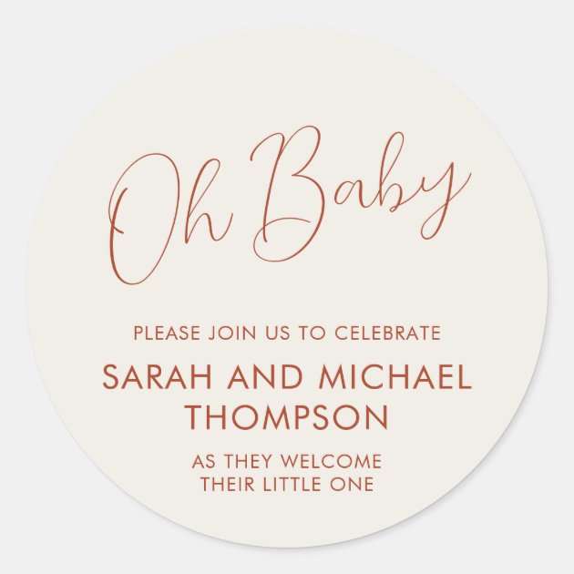 Minimal Script ivory Oh Baby Classic Round Sticker