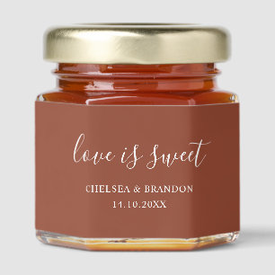 Minimal Script Love Is Sweet Terracotta Wedding Honey Jar Favors