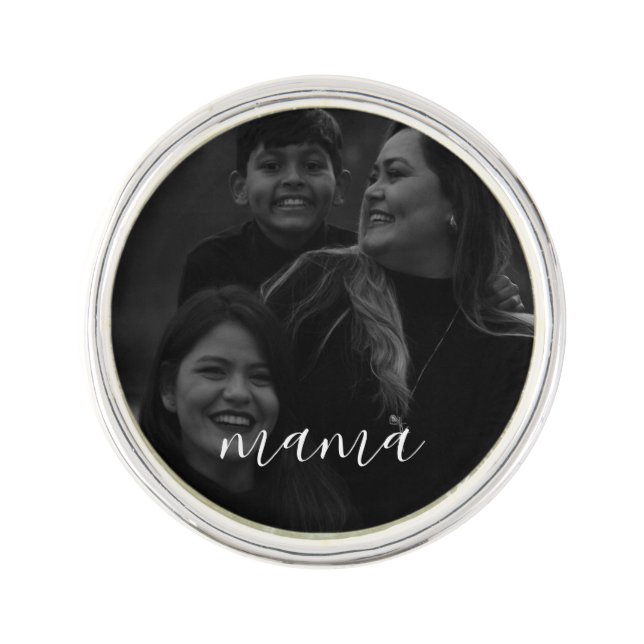Minimal Script Mama Photo Mother's Day Gift Lapel Pin (Front)