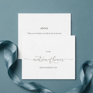 Minimal Script Matron of Honor Thank You Card