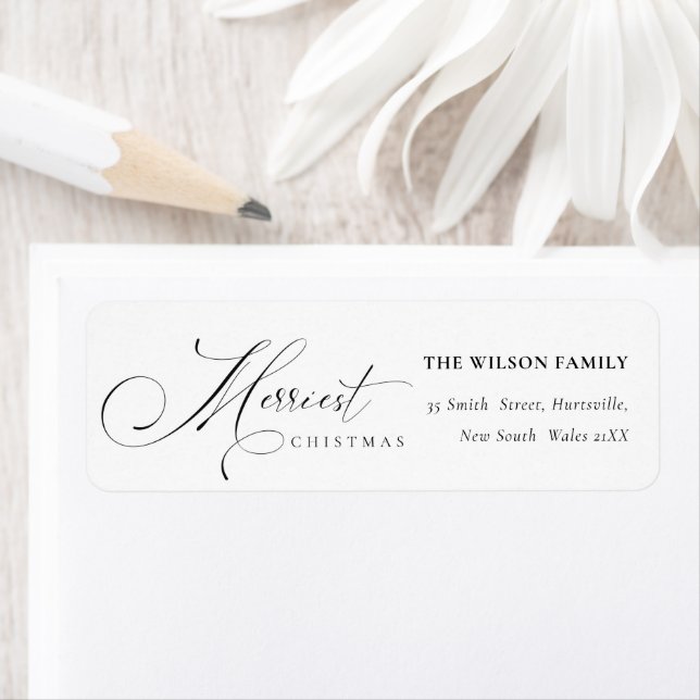 Minimal Script Merriest Christmas Greeting Address Label (Insitu)