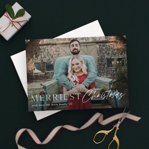 Minimal Script Merriest Christmas Photo Holiday Card