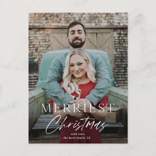 Minimal Script Merriest Christmas Photo Holiday Postcard