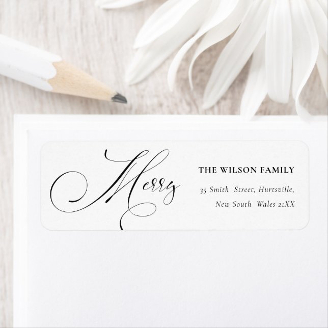 Minimal Script Merry Christmas Greeting Address Label (Insitu)