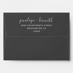 Minimal Script Modern Wedding Black Return Address Envelope