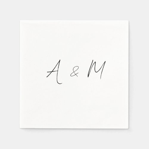 Minimal Script Monogram Boho Wedding Black White Napkins