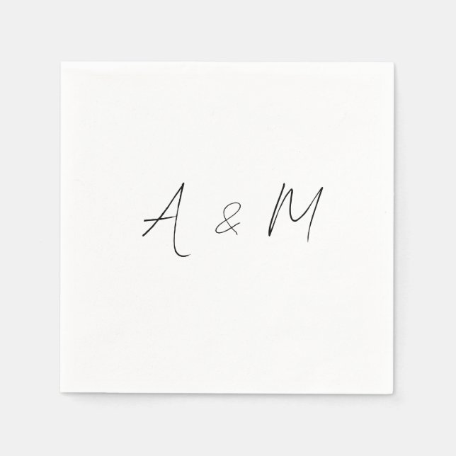 Minimal Script Monogram Boho Wedding Black White Napkins (Front)